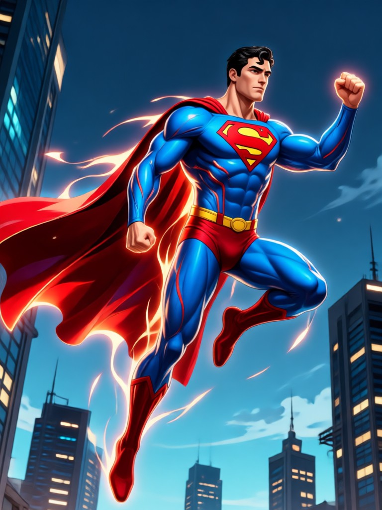 Nahaufnahme von Supermans Gesicht mit leuchtenden Augen, KI-Filter
