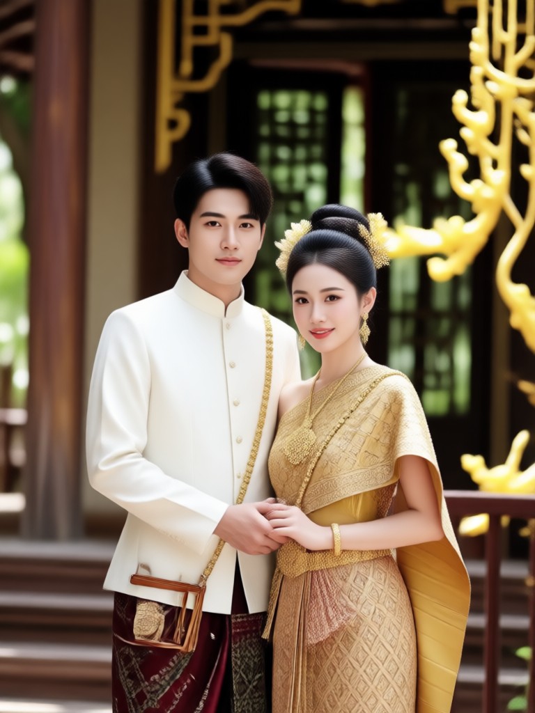 AI generated couple in rustic Thai northern clothing