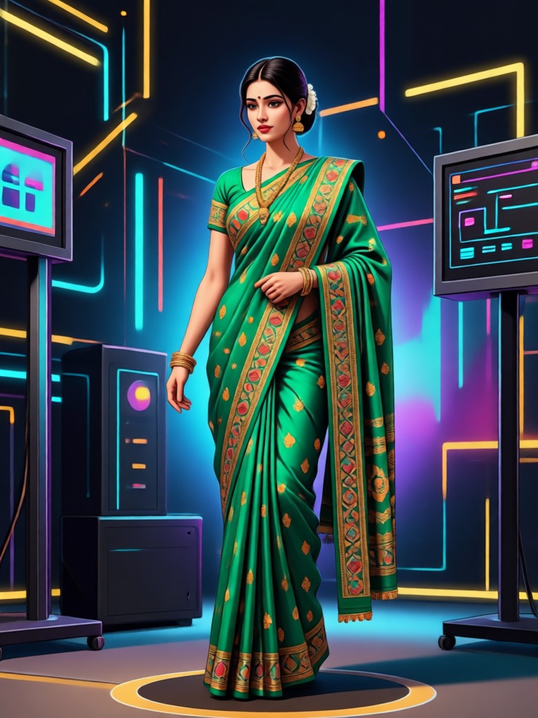 Saree AI generated Indian face in pastel saree