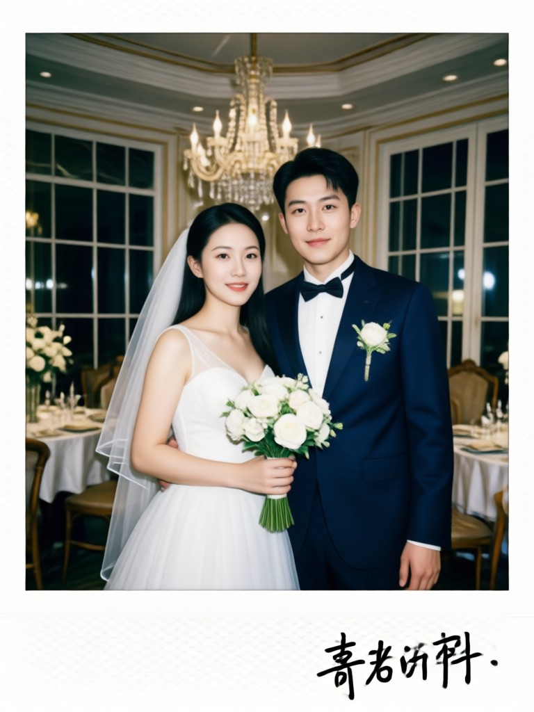 AI generated retro wedding couple instant photo