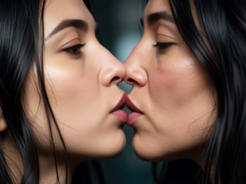 AI analyzing portrait for realistic kiss animation
