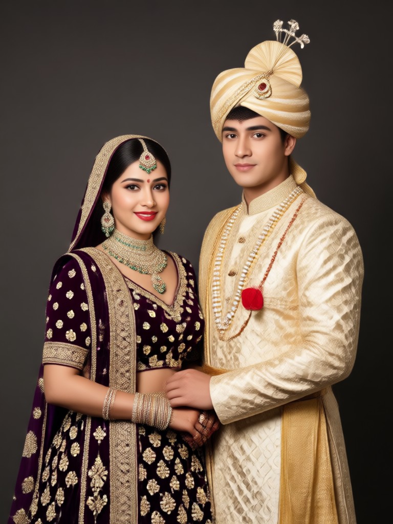 Royal indian couple portrait maker result in festive setting