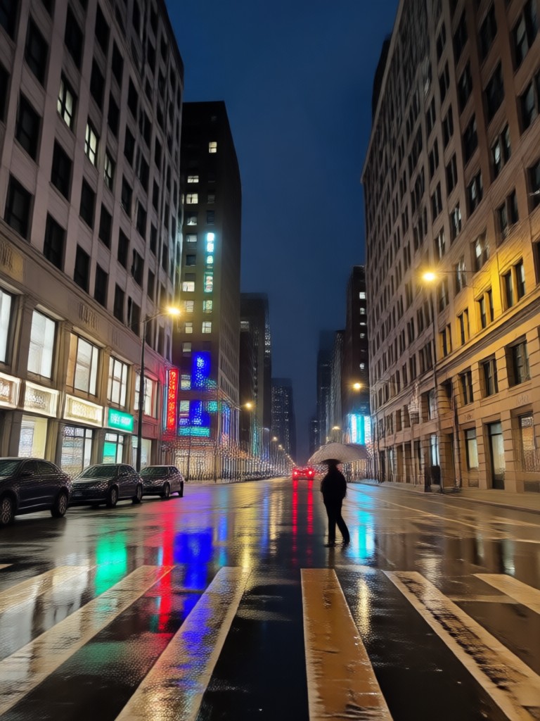 Couple dancing in the rain with sparkling city lights