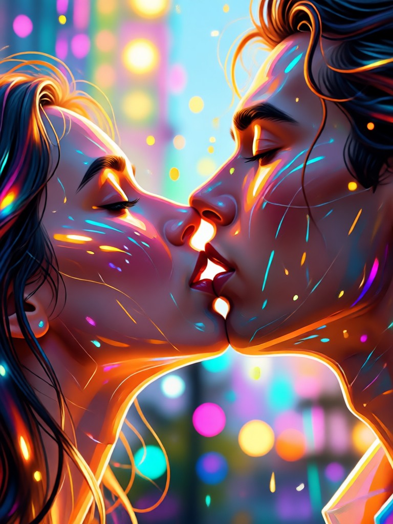3D clay animation style cute kiss