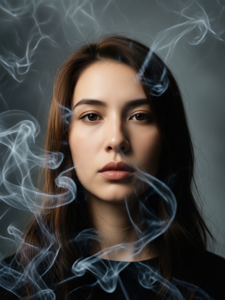 retrato con humo y gradación de color neón