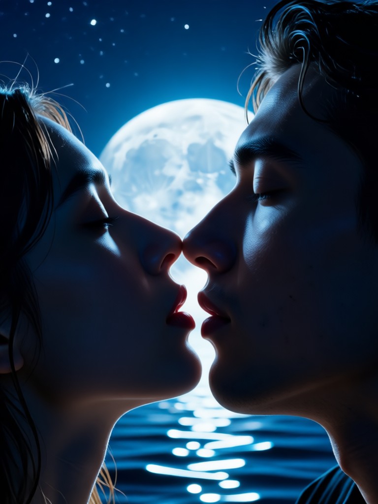 beach moonlight couple kiss video