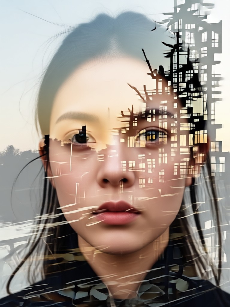 AI architecture double exposure portrait example
