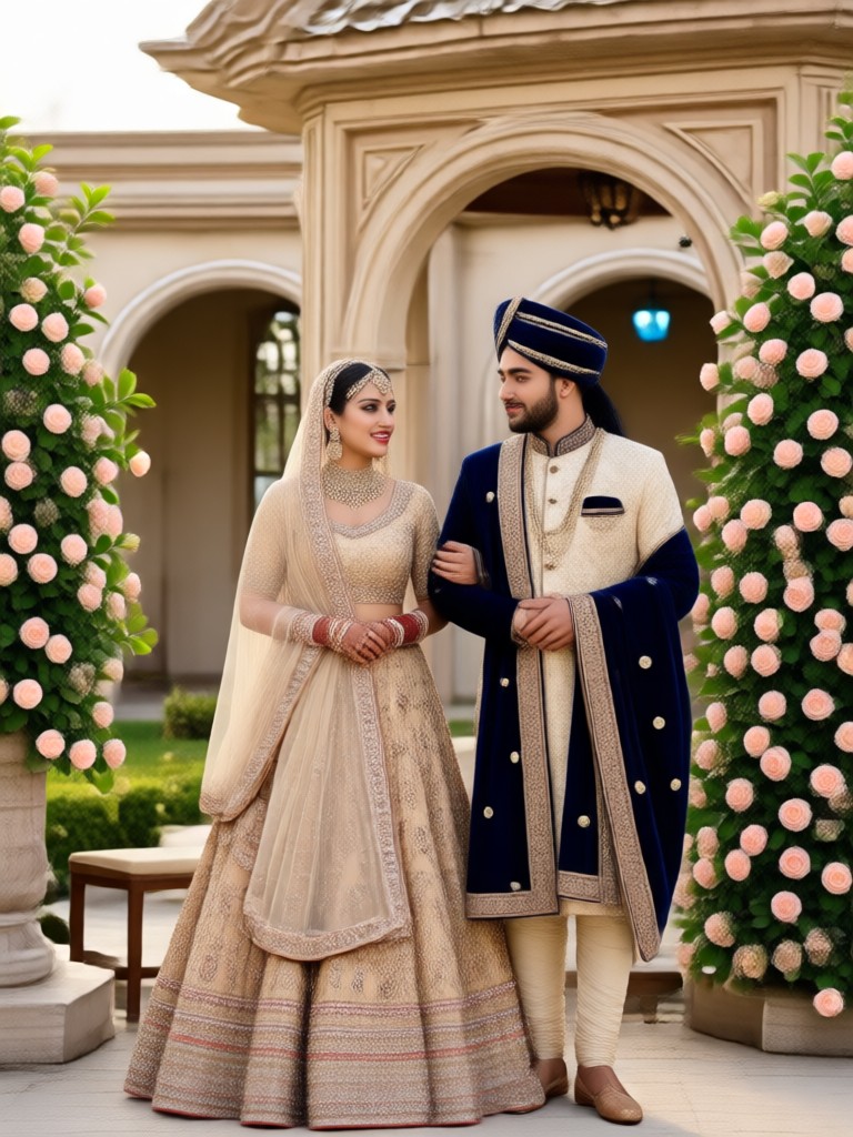 Mughal era inspired lehenga and sherwani style