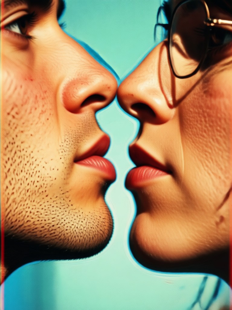 VHS tape aesthetic romantic kiss with scan lines