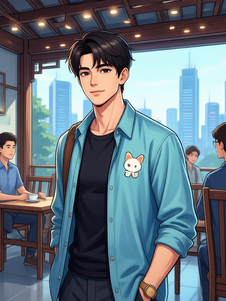 Academic style AI character with glasses