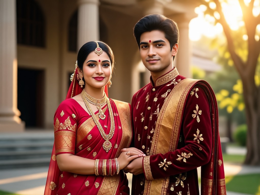 AI generated Bengali bridal and groom couple in wedding attire