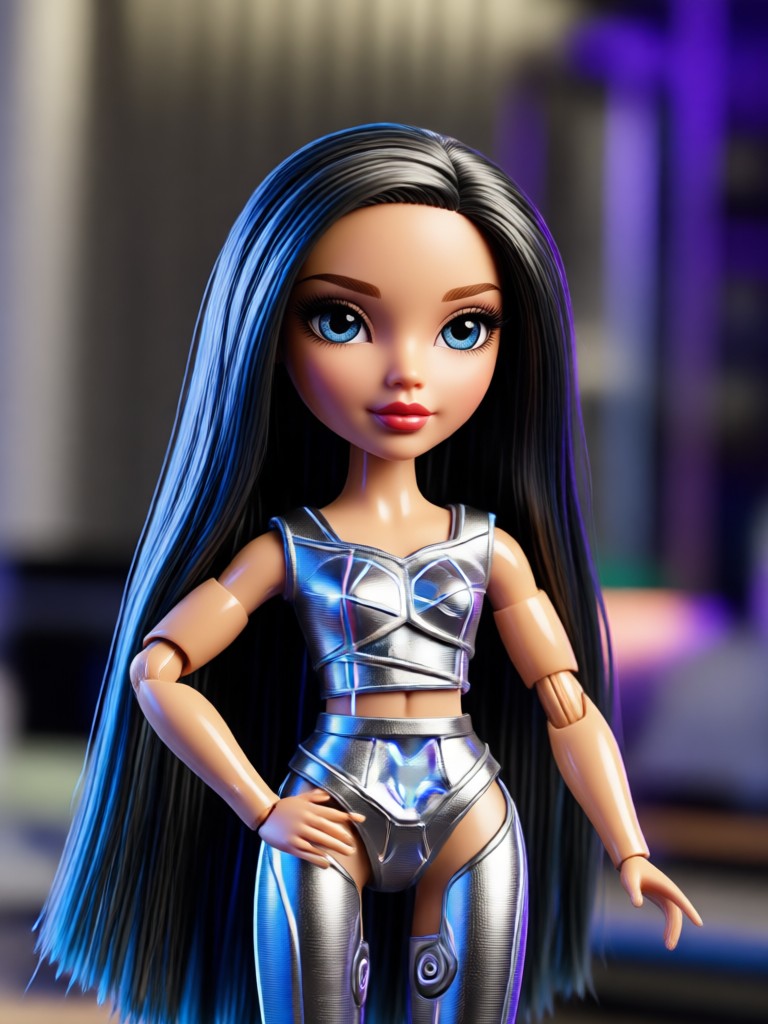Bratz doll transformation with rhinestone eyebrows and gloss