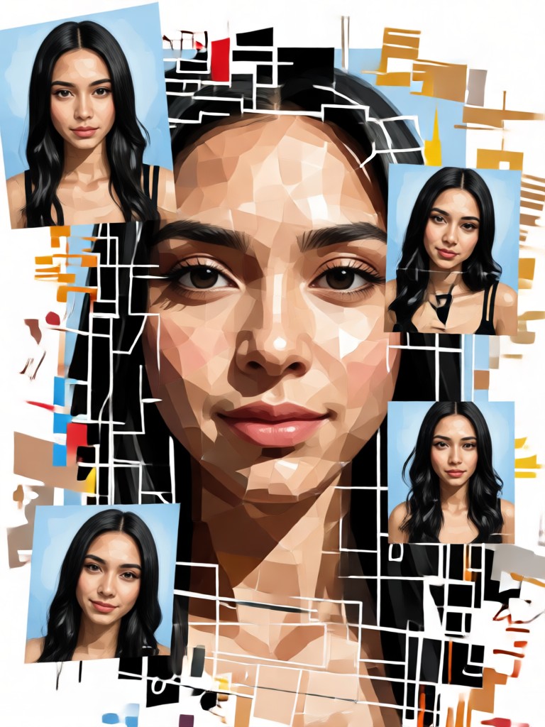 Vintage polaroid style social media face collage