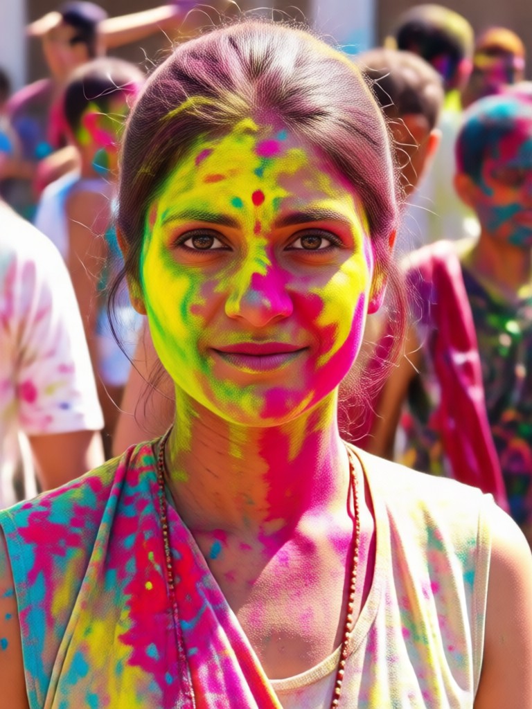 Child laughing with AI added Holi colors