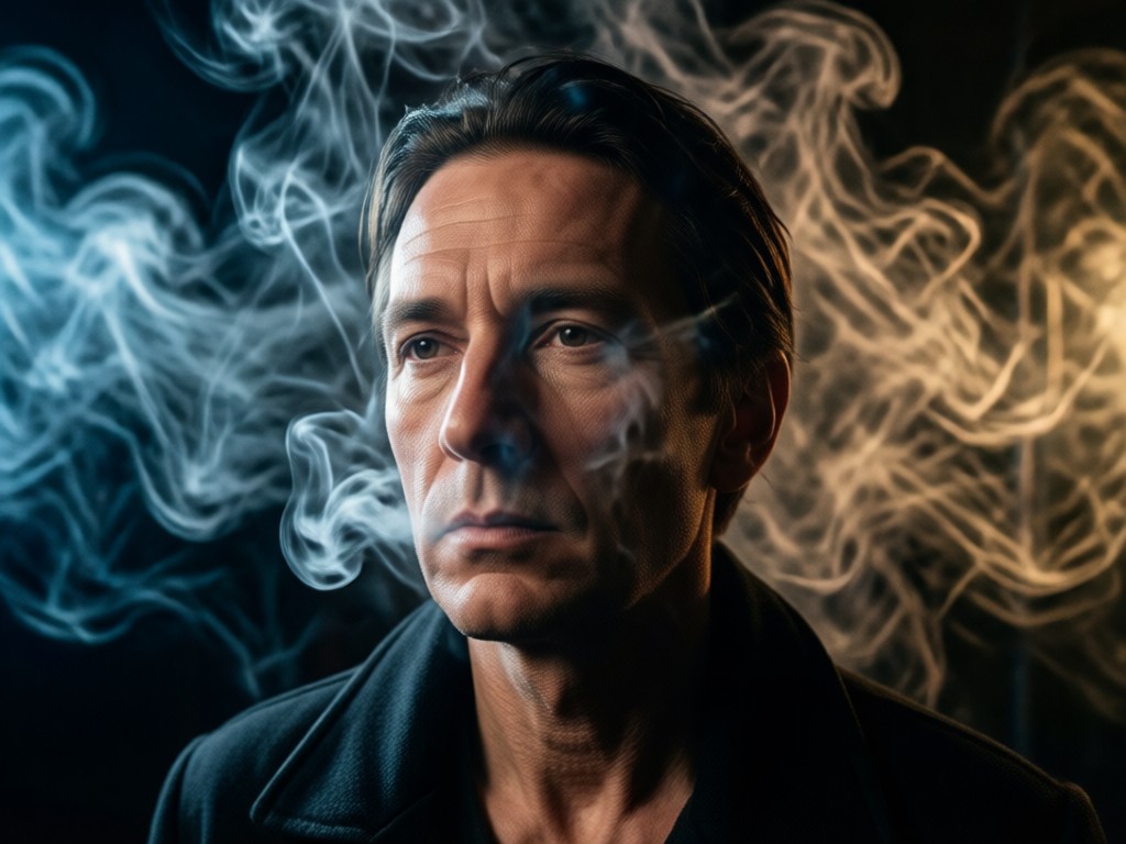 Superposición artística de textura y grano en retrato ahumado