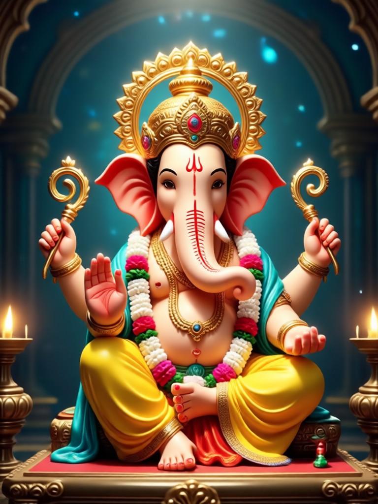 Family photo with Ganpati idol brought to life in the center