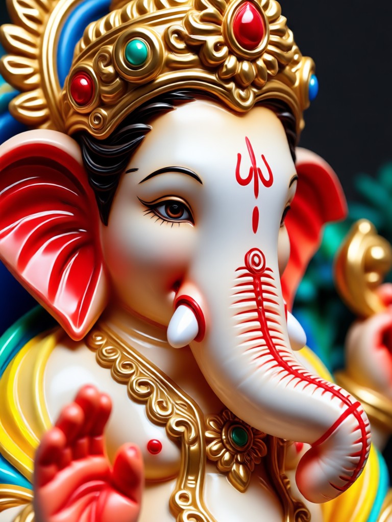 Modern digital art style Ganpati portrait with glowing aura