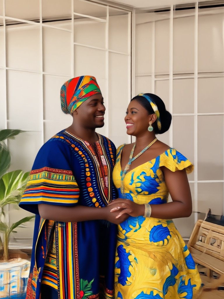 Modern Afrocentric couple in Kente cloth AI generation