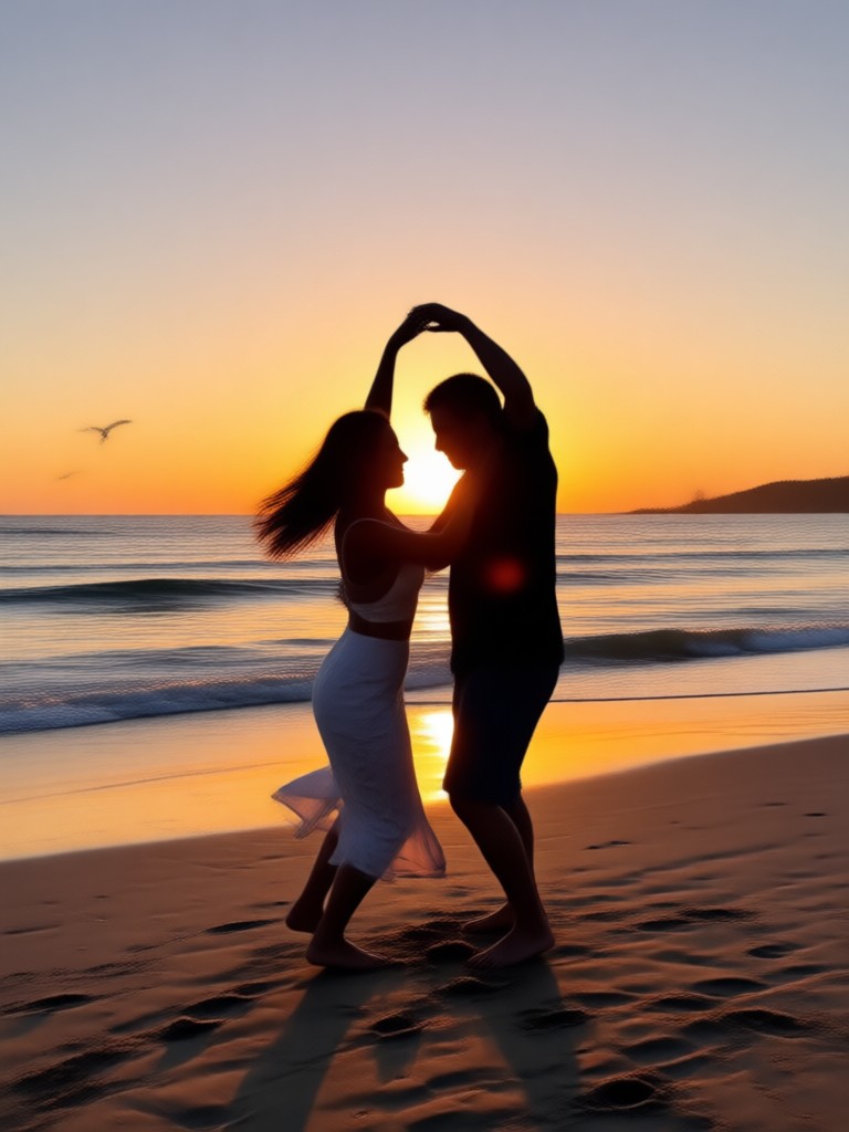 Stylish tango on a boardwalk overlooking the sea