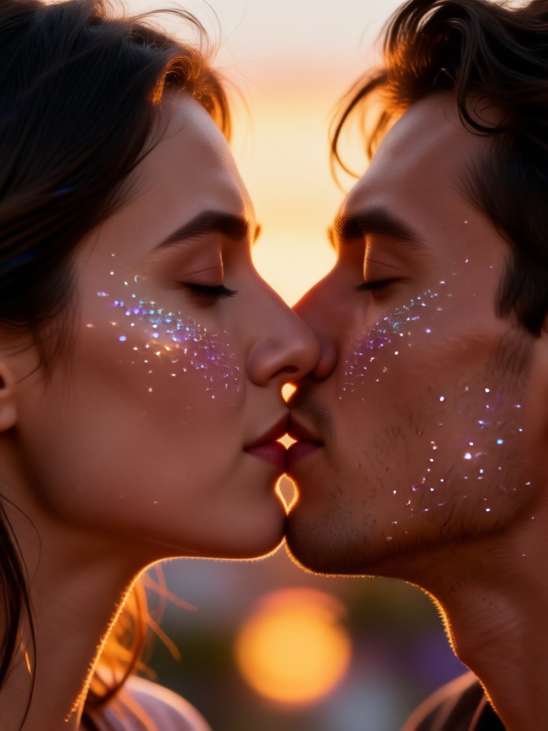 AI kiss video with romantic lighting effects
