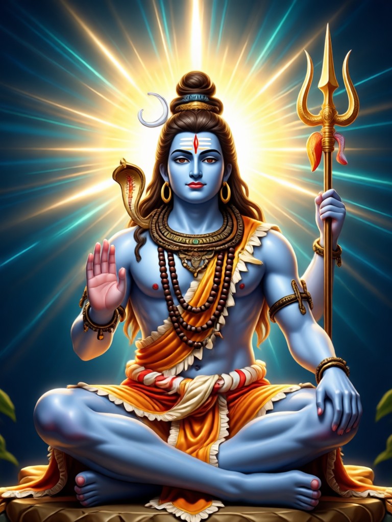 Adiyogi Shiva em cenário de templo antigo gerado por IA