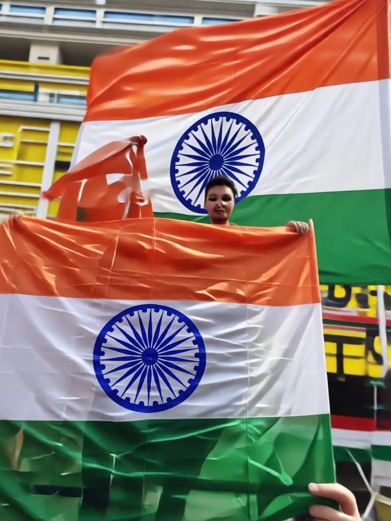 AI generated portrait with Indian flag face paint