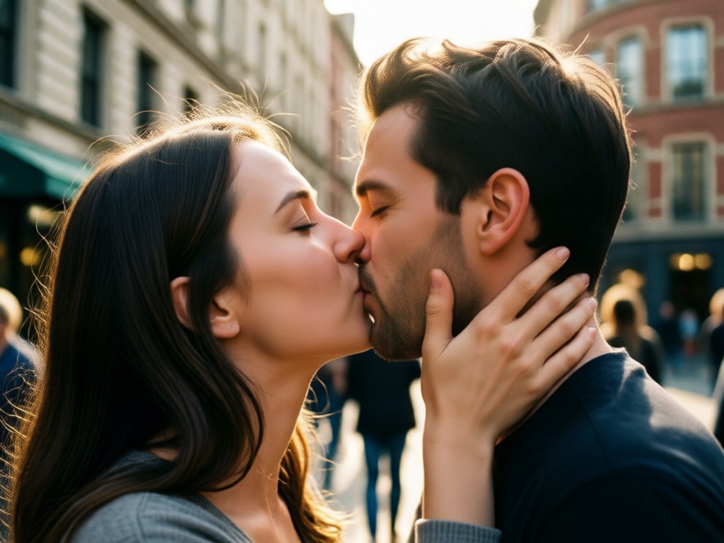 Realistic AI generated multi person kiss pose