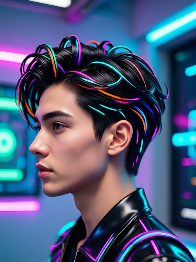 AI generated long wavy hairstyle with highlights