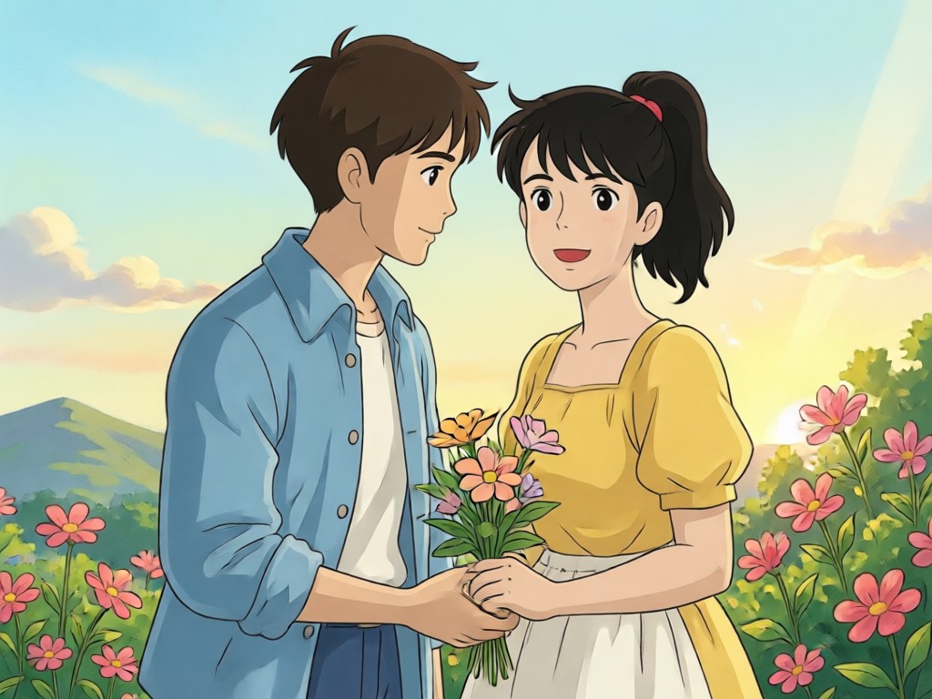 AI generated Ghibli fantasy background for couple