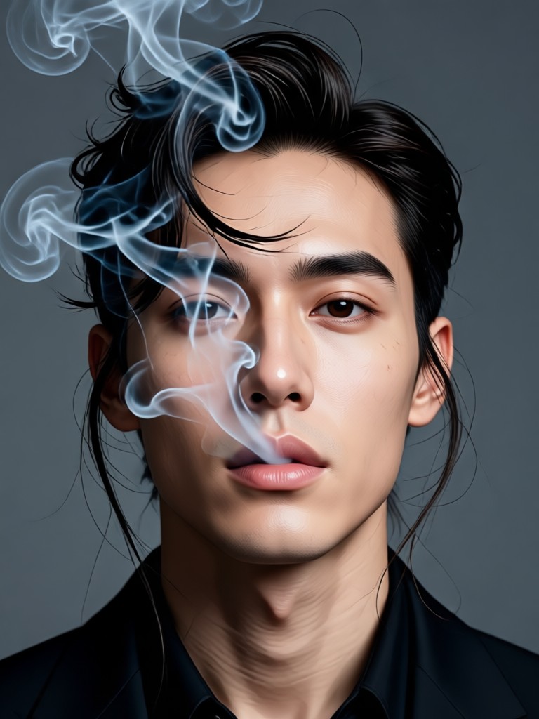 Moody portrait with dense fog effect from photo generator