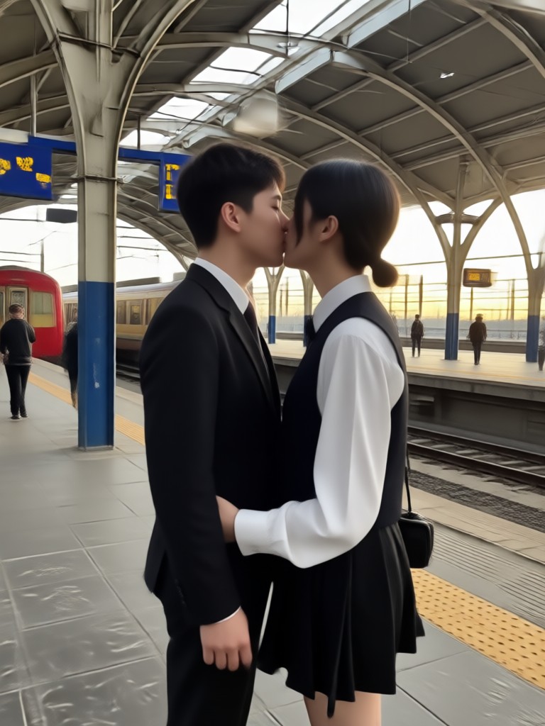 빈티지 흑백 역 키스