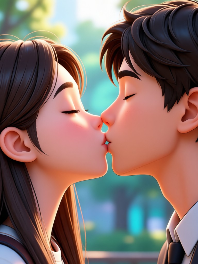 Animasi ciuman pasangan seni garis minimalis