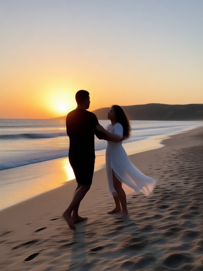 Couple slow dancing at sunset AI video
