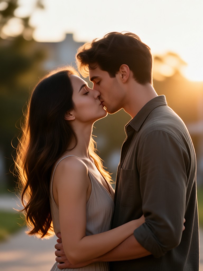 Animated couple sharing a tender kiss