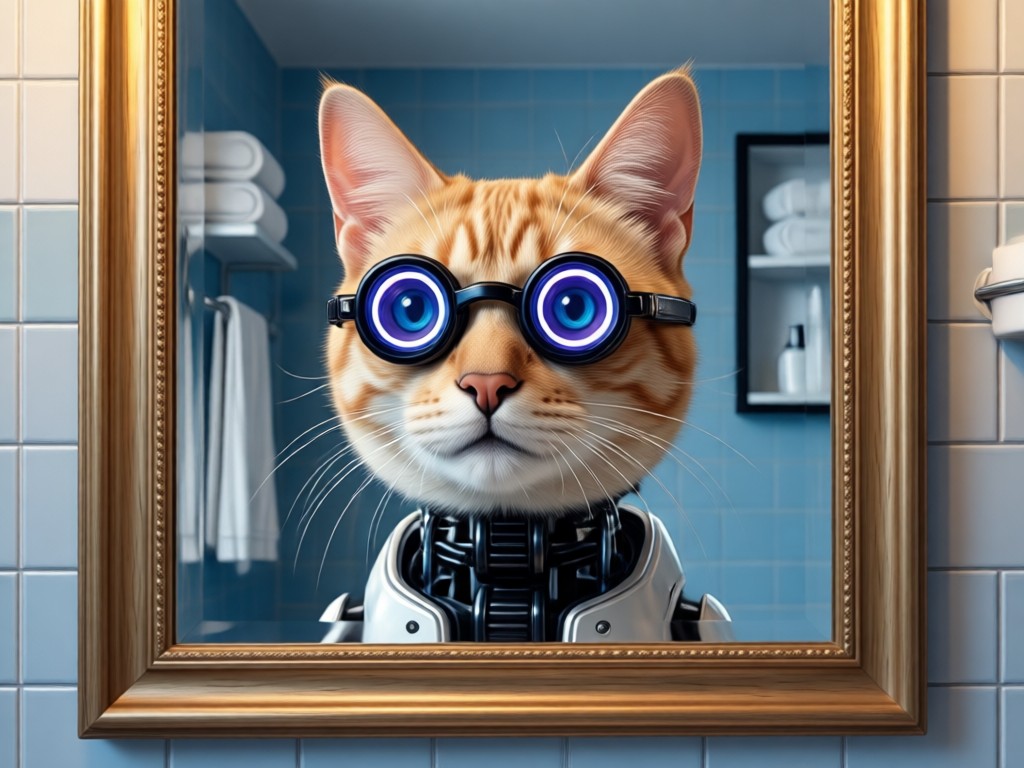 Social media mockup featuring AI bathroom pet portraits