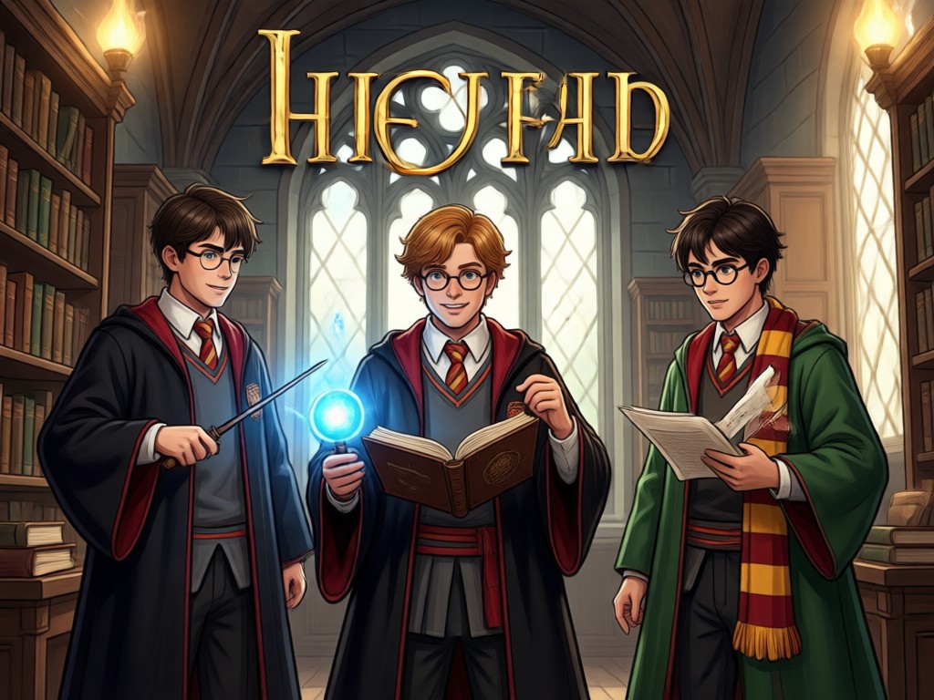 Generación IA de personajes de Harry Potter en grupo