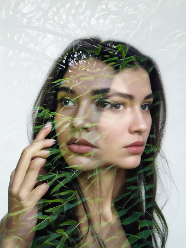 Modern portrait with circuit board texture overlay