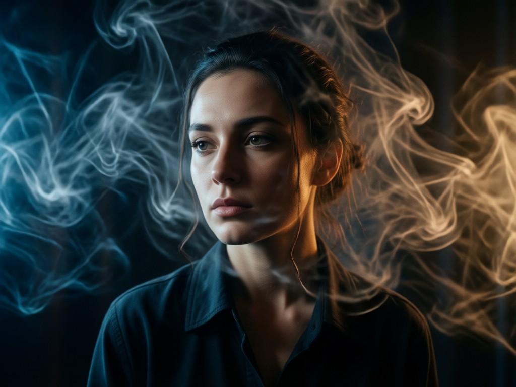 Cinematic lighting in a smoky portrait