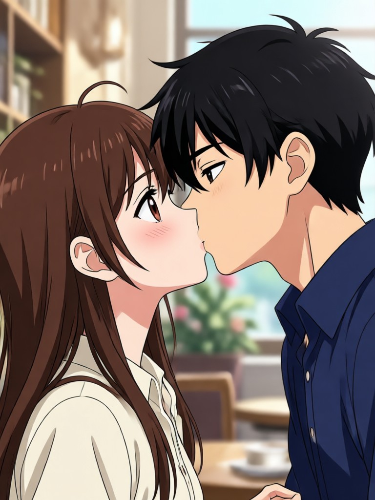Beso de romance escolar anime moderno