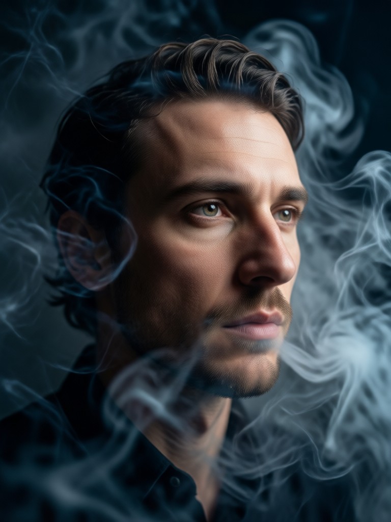 Smartphone displaying a cinematic smoke portrait creation