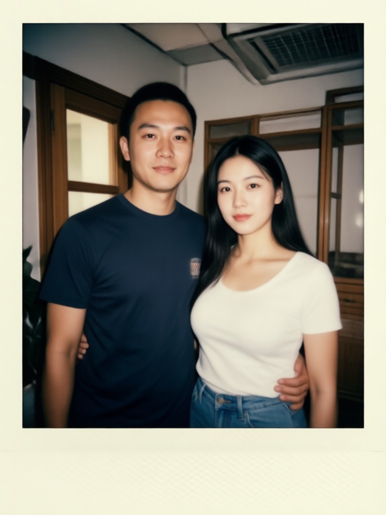 Polaroid couple photo at golden hour