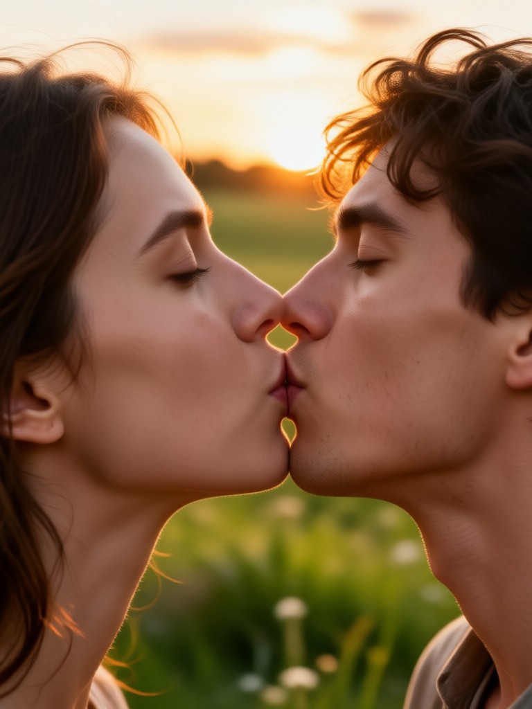 Spring meadow couple kiss animation