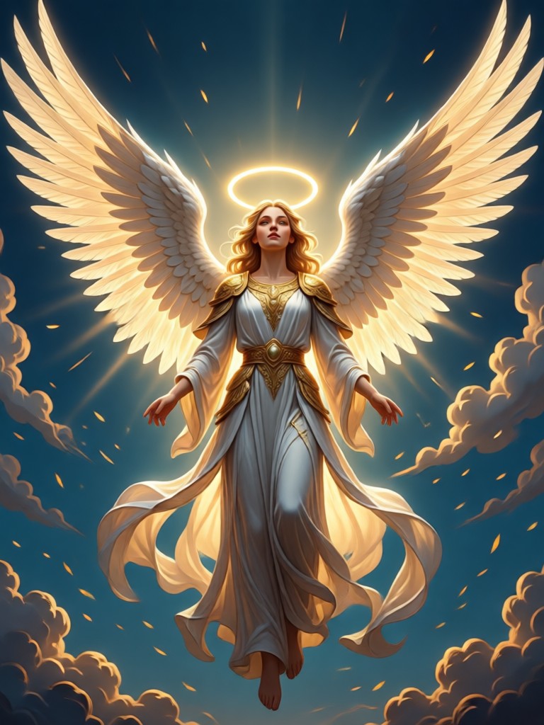Cherub with playful expression and small golden wings