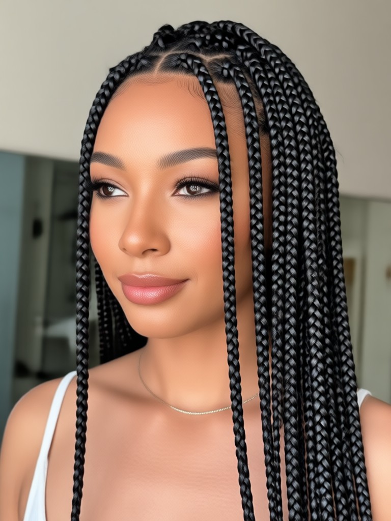 Layered box braids with beads