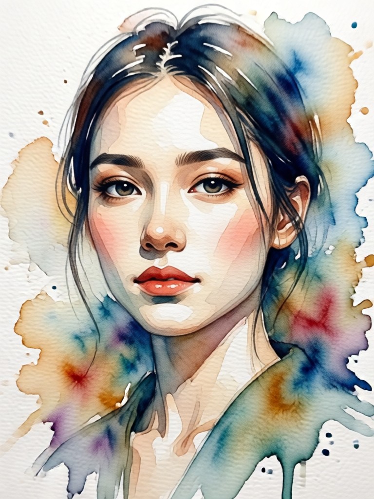 Portrait with abstract watercolor background