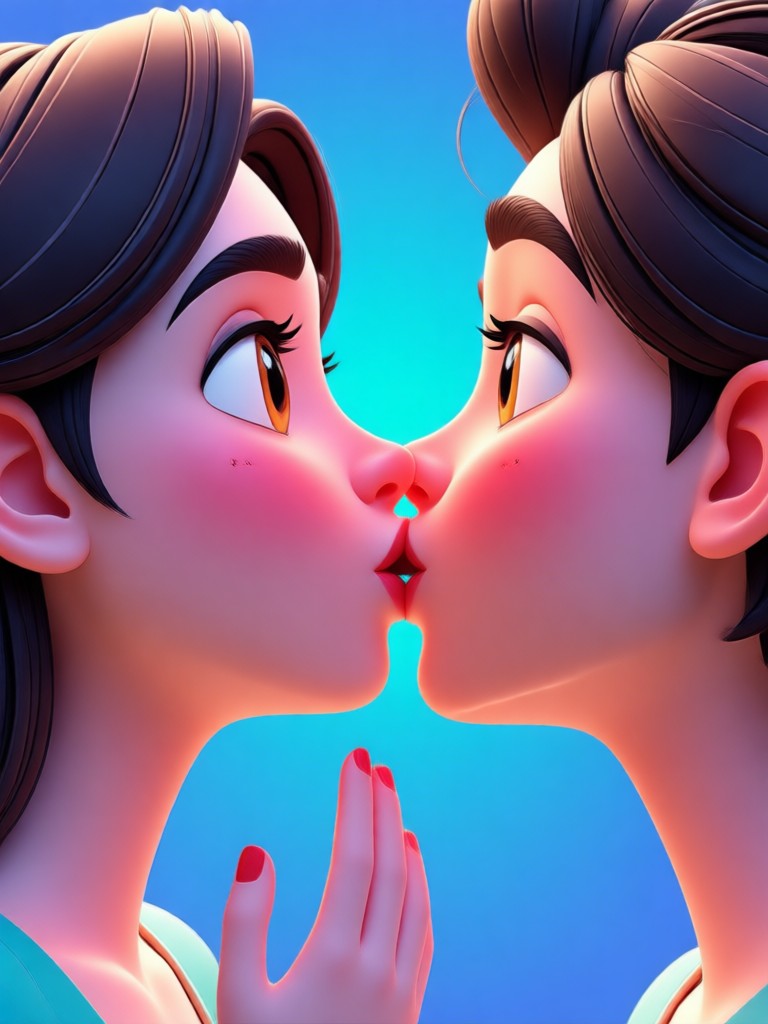Anime style romantic kiss effect
