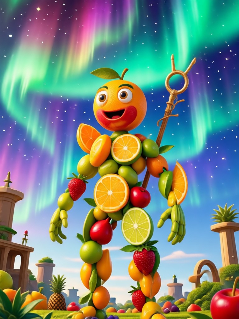 Aplicación móvil que muestra la creación de historias de frutas