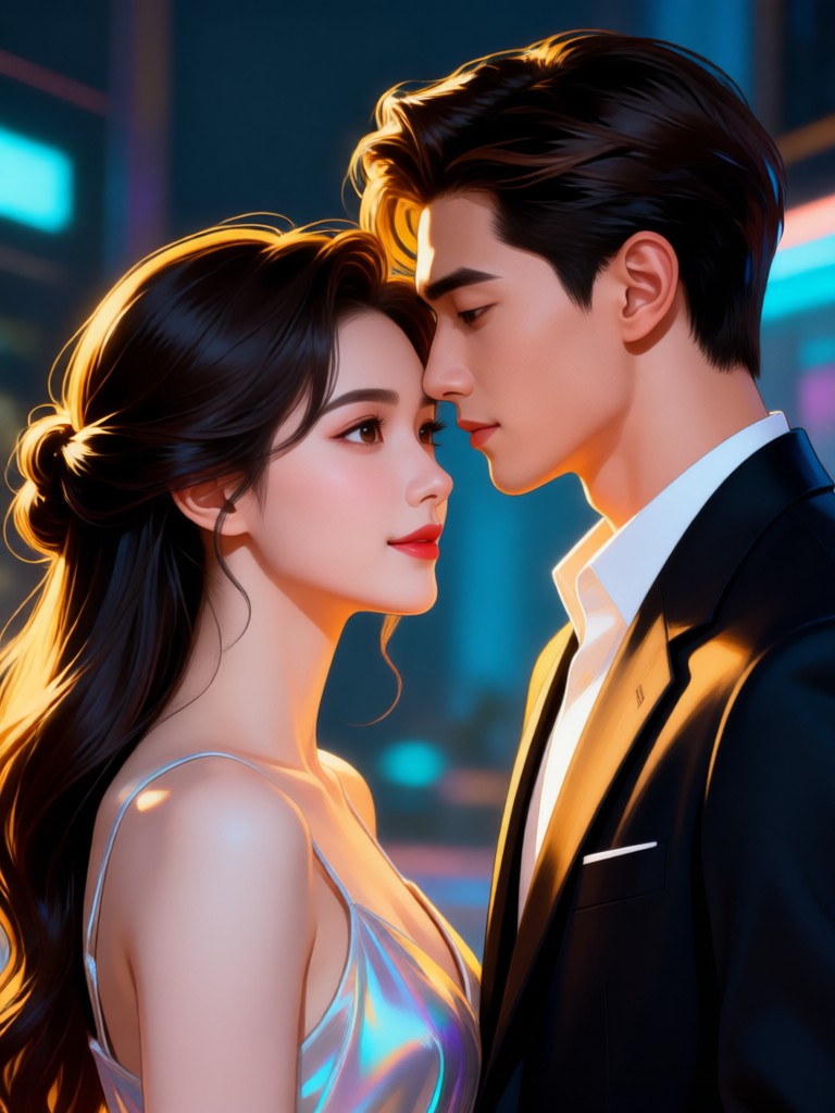 Romantic cinematic AI couple portrait at sunset