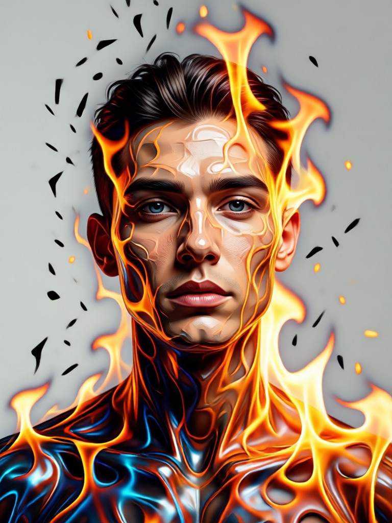 Portrait where fire emerges from the subject's eyes