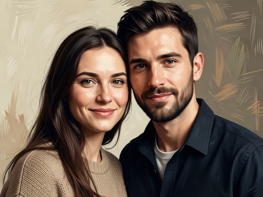 Comparison of realistic and artistic AI couple portrait styles